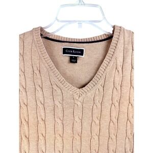 Club Room Mens V Neck Cable Knit Sweater Vest‎ Tan Large Cotton Sleeveless